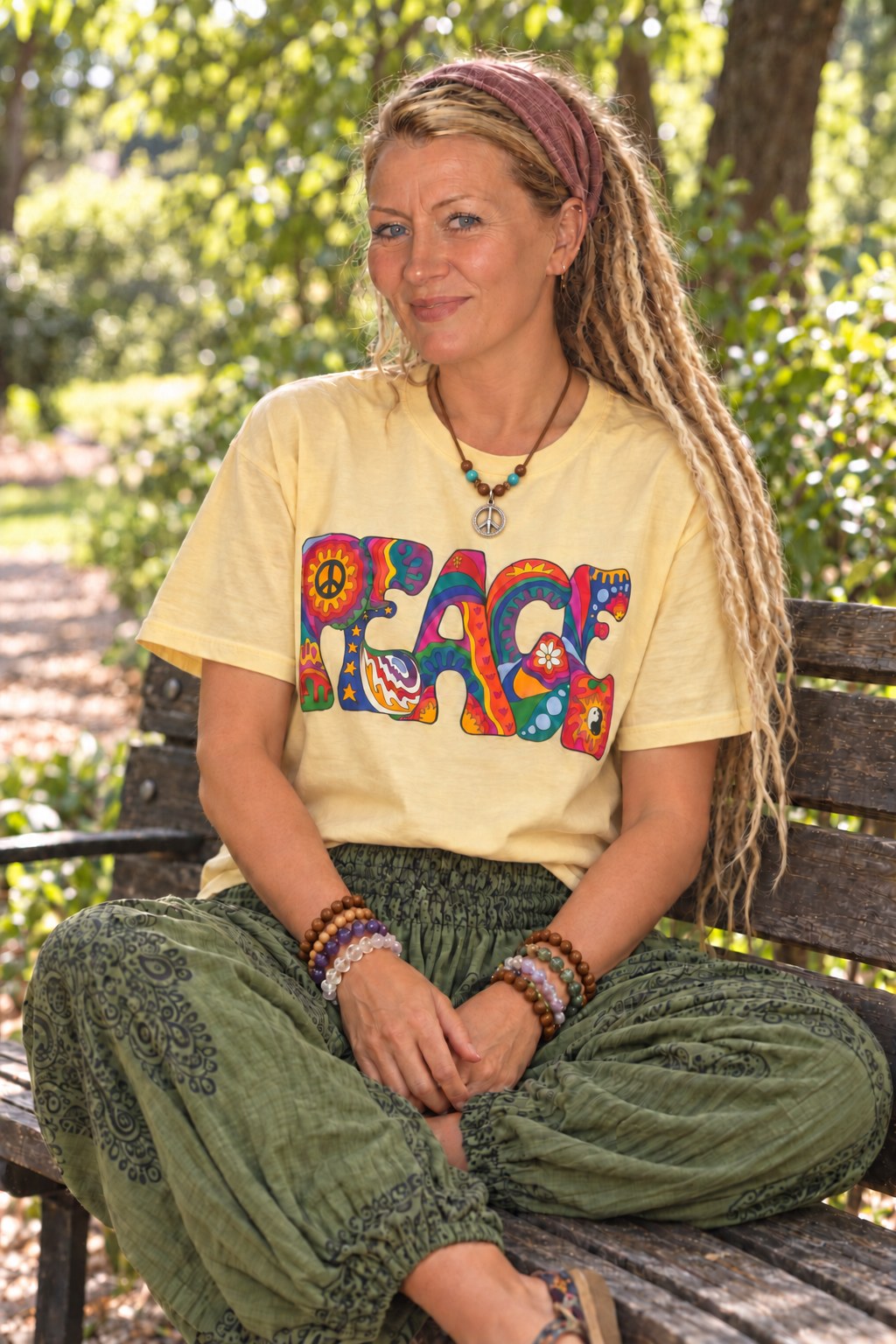 Kellie Espie seated on a park bench